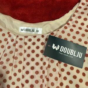 Doublju Cream Blouse with Brown Polka Dots